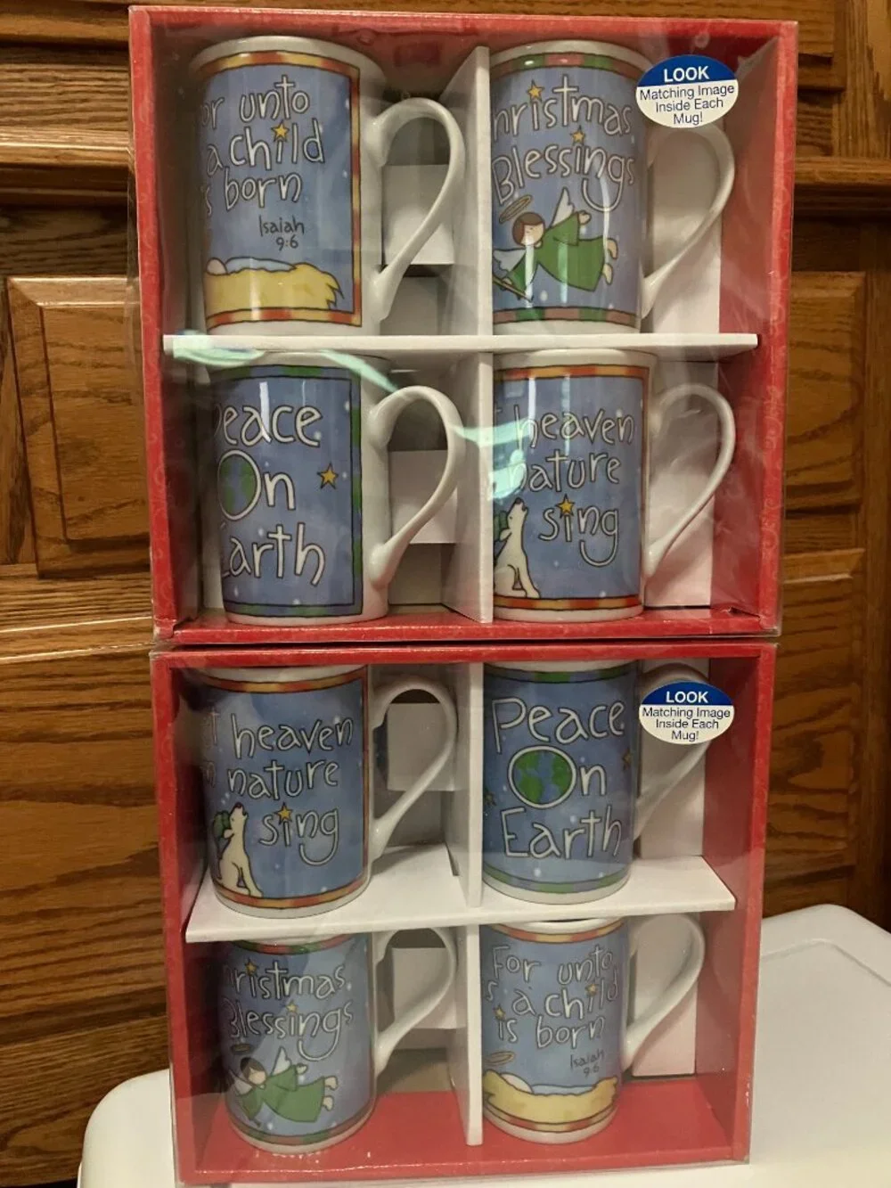 EIGHT Christmas Mugs Brand New in Box TWO boxes of 4 Cups